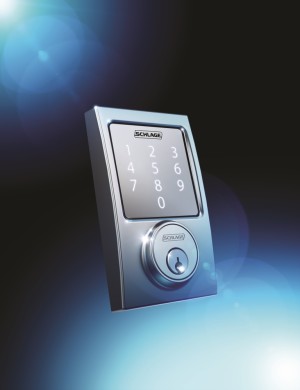 The Schlage Sense smart deadbolt allows users to control door locks while they&#39;re away from home through their smartphones when paired with a third party home automation or alarm system, and has built-in alarm sensors with alert notifications. 