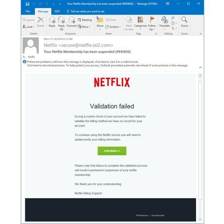 Another example of a phishing email scam.