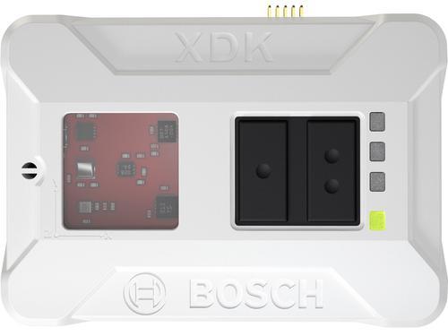 The Bosch Cross Domain Development Kit (XDK) is just 60-by-40-by-22 millimeter, small enough to be embedded, but contains nearly every sensor Bosch makes — a MEMS accelerometer, magnetometer and gyroscope, coupled with humidity, pressure, temperature, acoustic and digital light sensors — plus Bluetooth and WiFi connectivity. (Source: Bosch) 