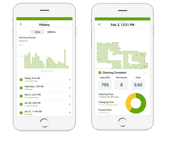 Screenshots of iRobot's new HOME app.