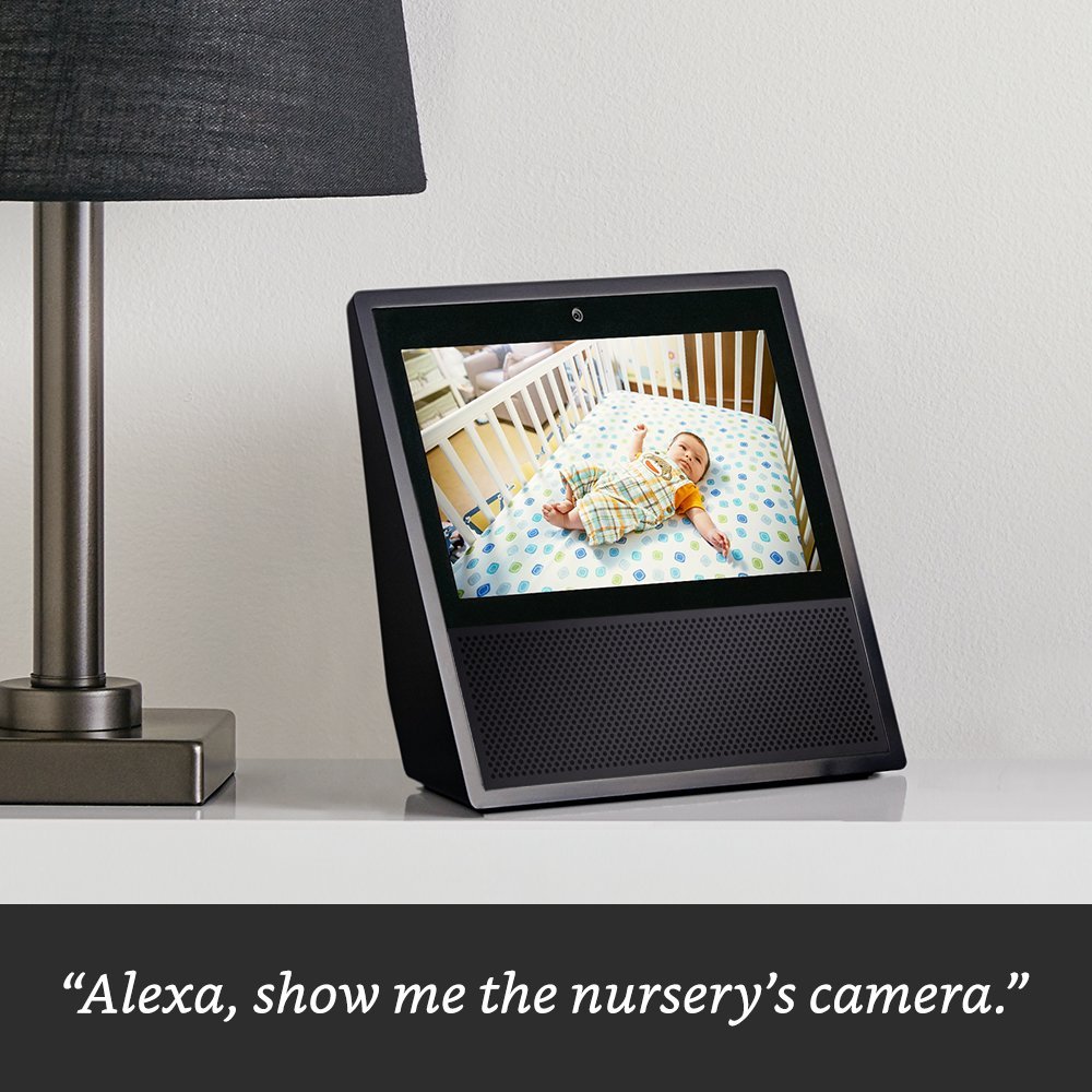 An echo show displaying a feed from a baby monitor