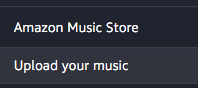 The location of the Upload command in Amazon Music