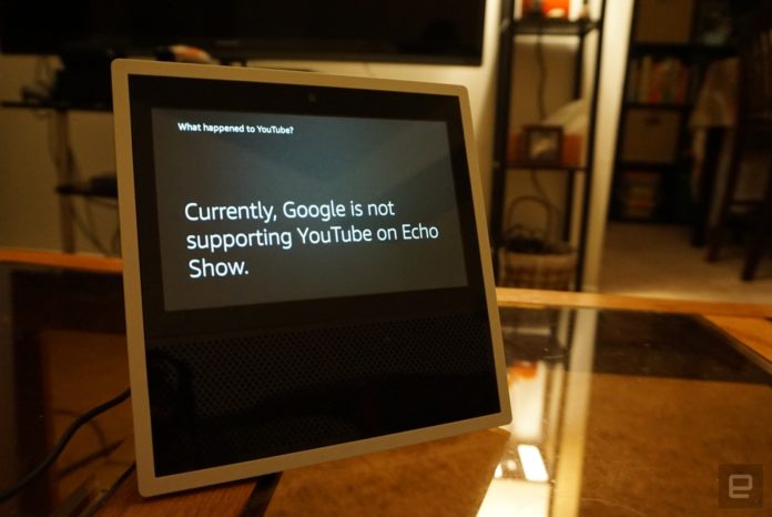An Echo Show displaying an Alert that Youtube is inaccessible