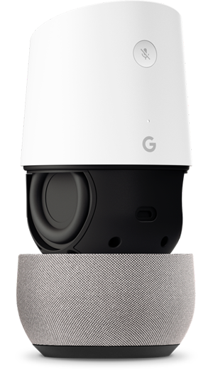 A Google Home with the inner speaker exposed