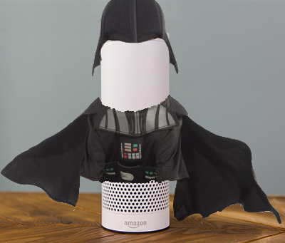 An Echo poorly photoshopped into a Darth Vader costume